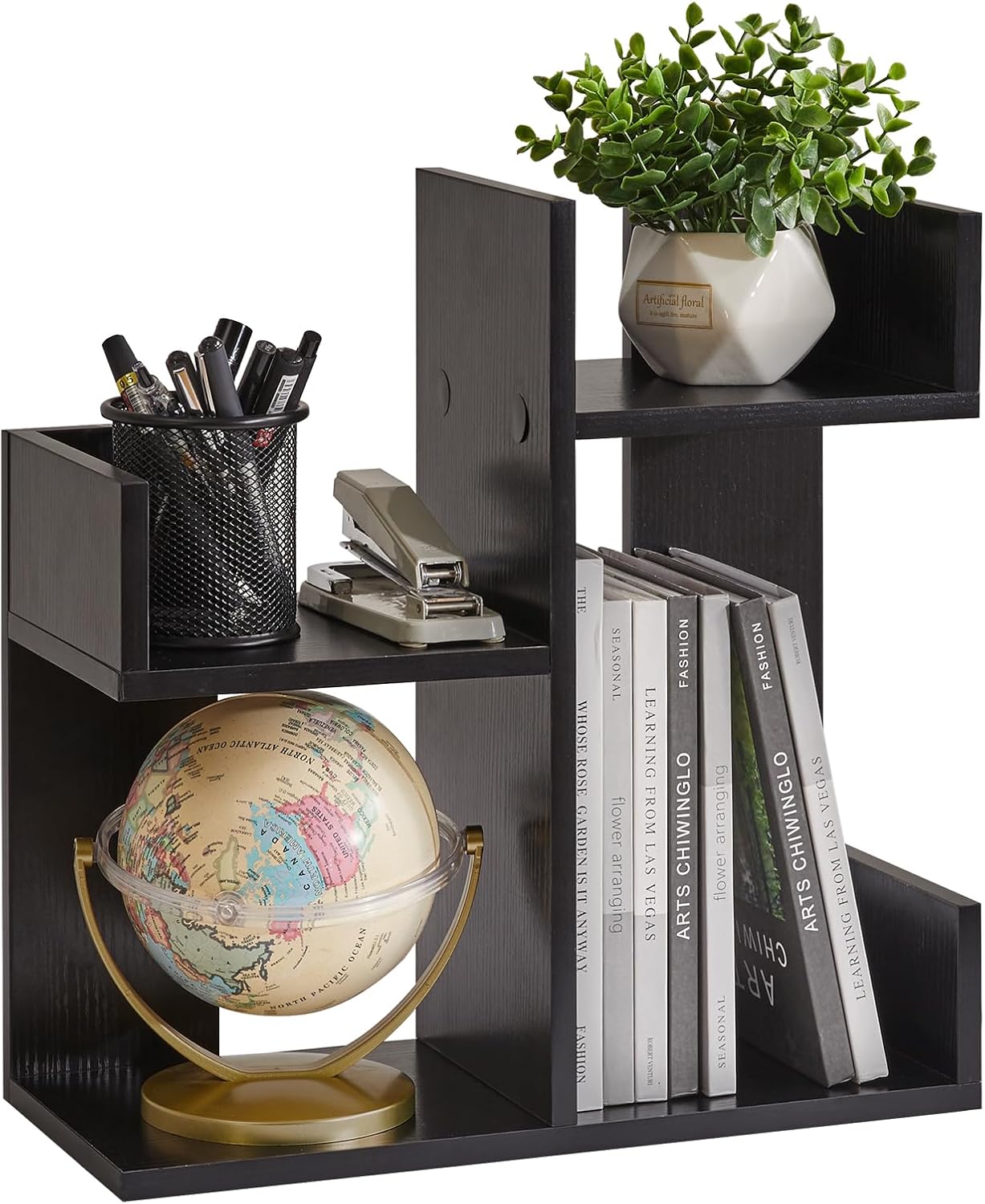 Book Display Shelf Small Desk Organizer, Desk Top Storage Organizer, Cookbook Storage Kitchen Counter Shelf, Tabletop Plant Shelf Stand Rustic Brown YD-DSR002H